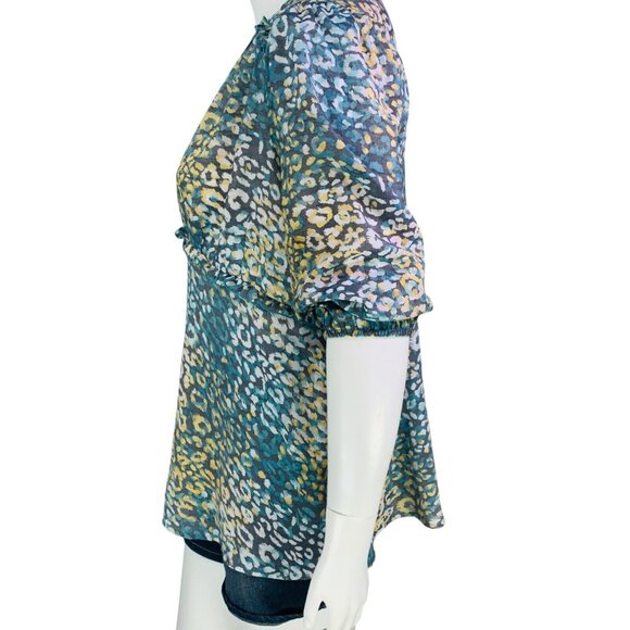 NEW New Directions Womens Peasant Blouse Multicolor Dark Golanma Abalone Sky XL - Picture 8 of 11